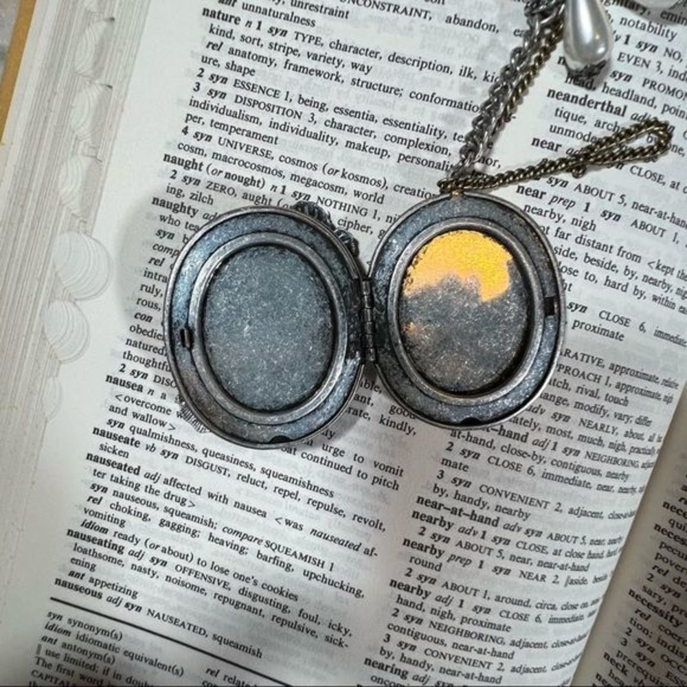 Long Vintage Distressed Metal Flower Picture Locket - Picture 4 of 9